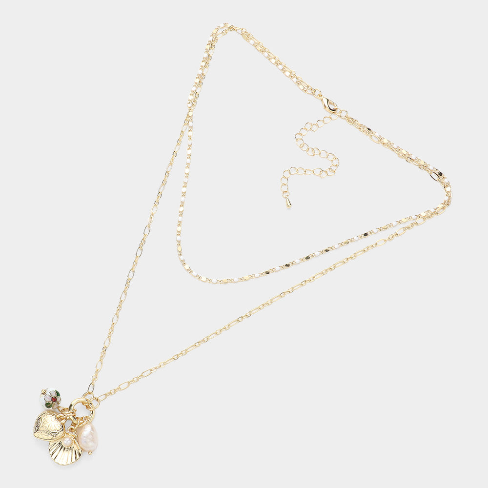 iLLASPARKZ Metal Heart Pearl Pointed Shell Charm Pendant Layered Necklace