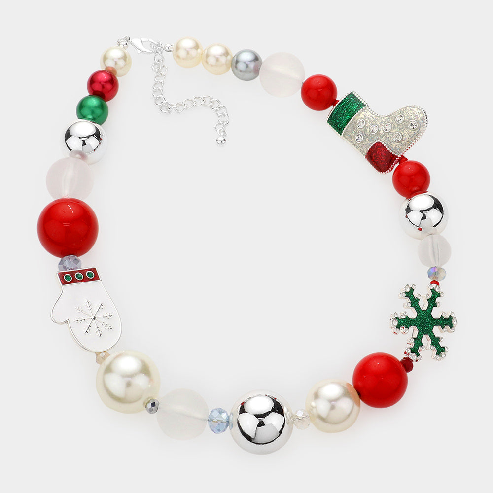 iLLASPARKZ Christmas Sock Glove Snowflake Pearl Beaded Necklace