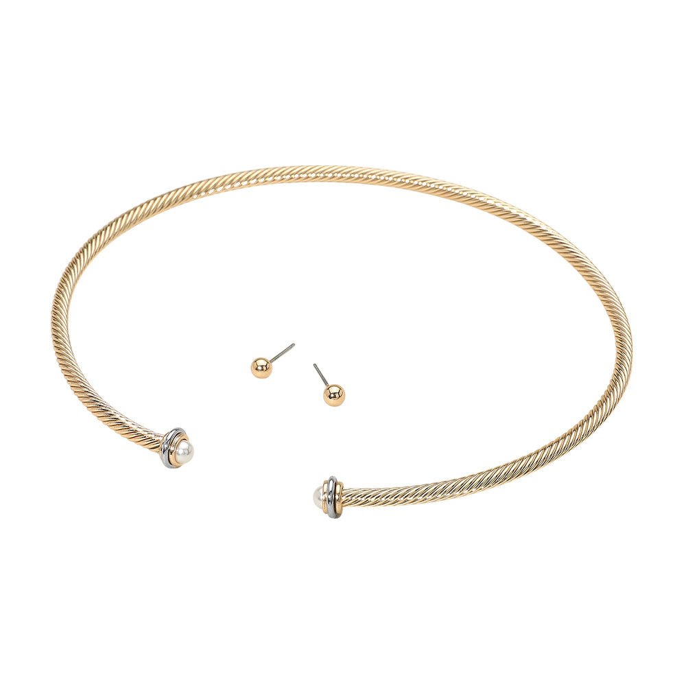 iLLASPARKZ Metal Twisted Pearl Ends Wire Choker Necklace