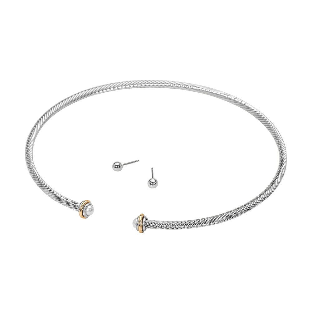 iLLASPARKZ Metal Twisted Pearl Ends Wire Choker Necklace