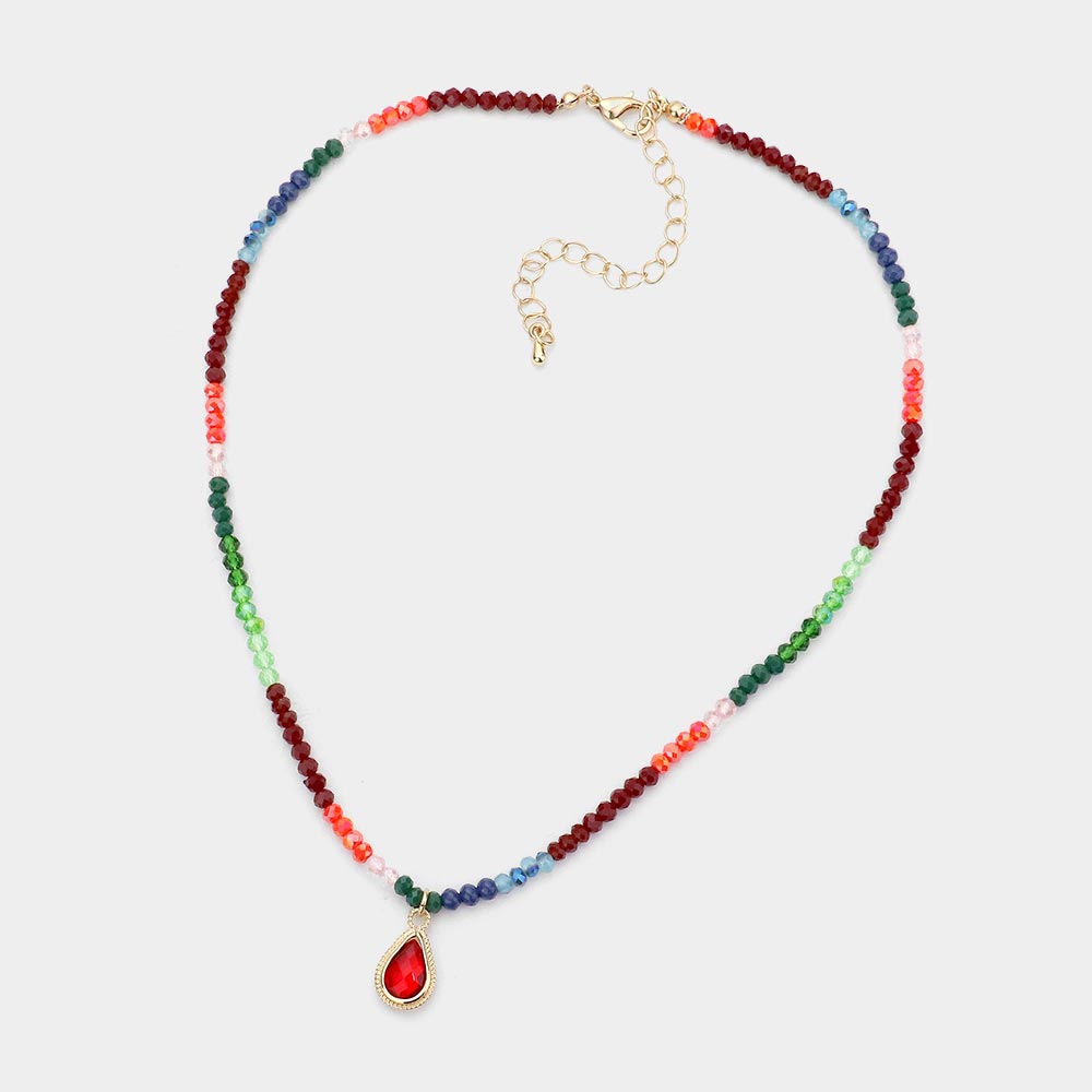 iLLASPARKZ Teardrop Glass Stone Pendant Faceted Beaded Necklace