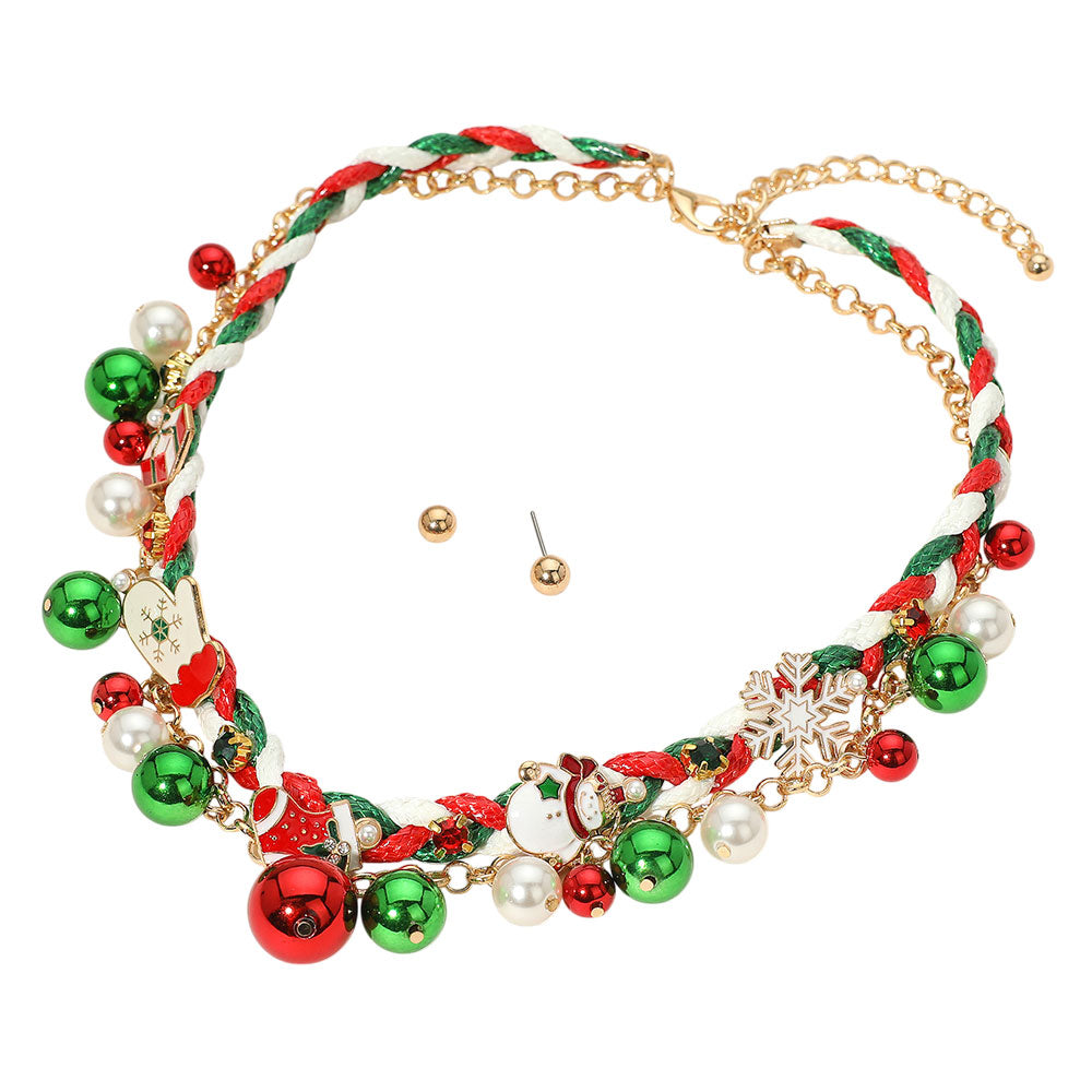 iLLASPARKZ Christmas Snowman Glove Snowflake Charm Braided Necklace