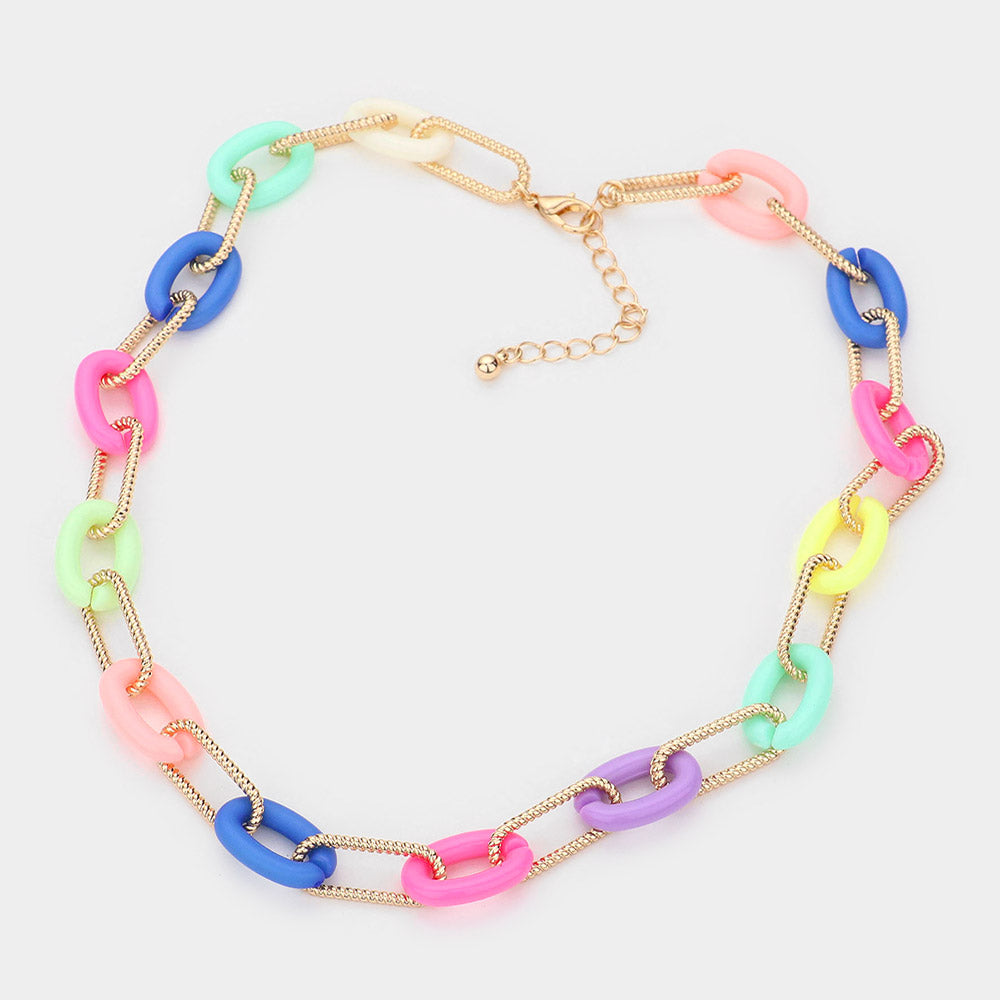 iLLASPARKZ Oval Celluloid Acetate Metal Link Necklace