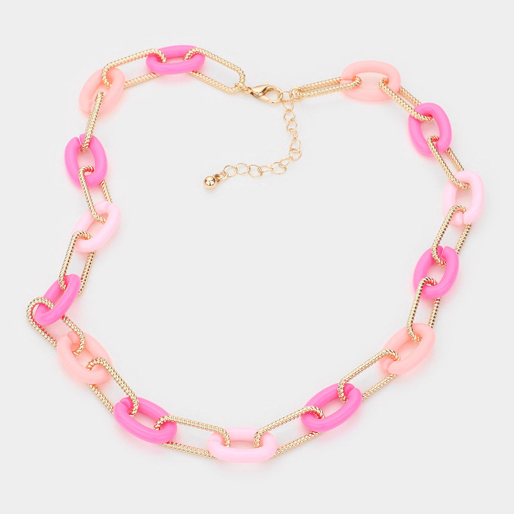 iLLASPARKZ Oval Celluloid Acetate Metal Link Necklace