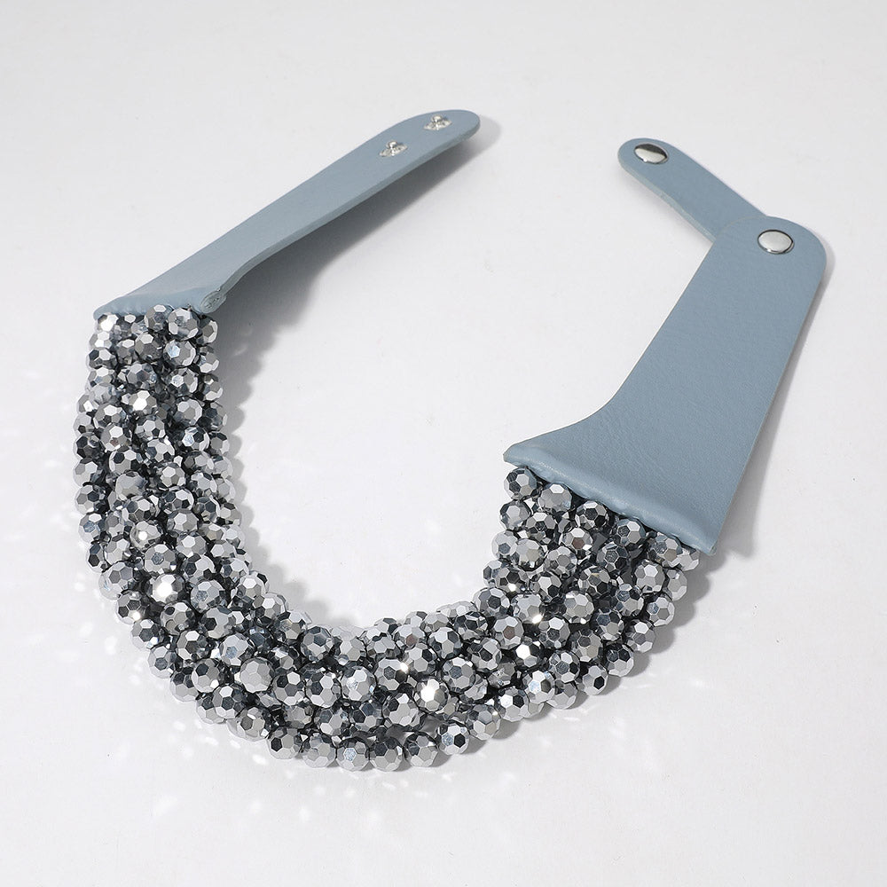 iLLASPARKZ Chunky Acrylic Beaded Multi Layered Faux Leather Necklace