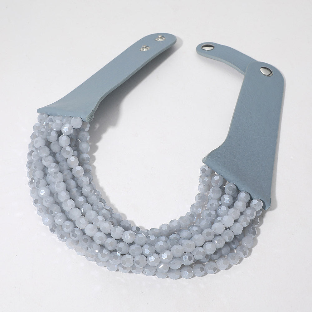 iLLASPARKZ Chunky Acrylic Beaded Multi Layered Faux Leather Necklace