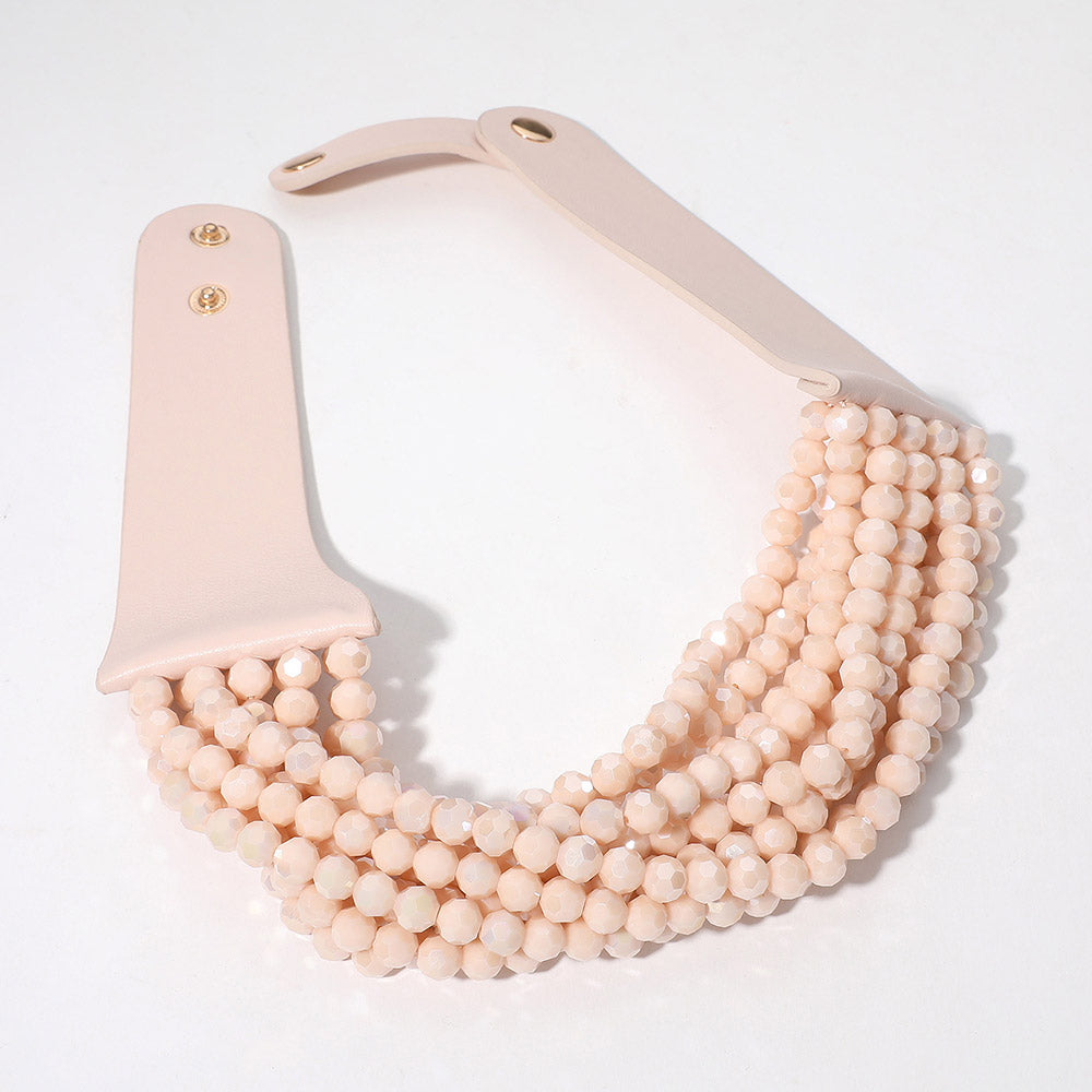 iLLASPARKZ Chunky Acrylic Beaded Multi Layered Faux Leather Necklace