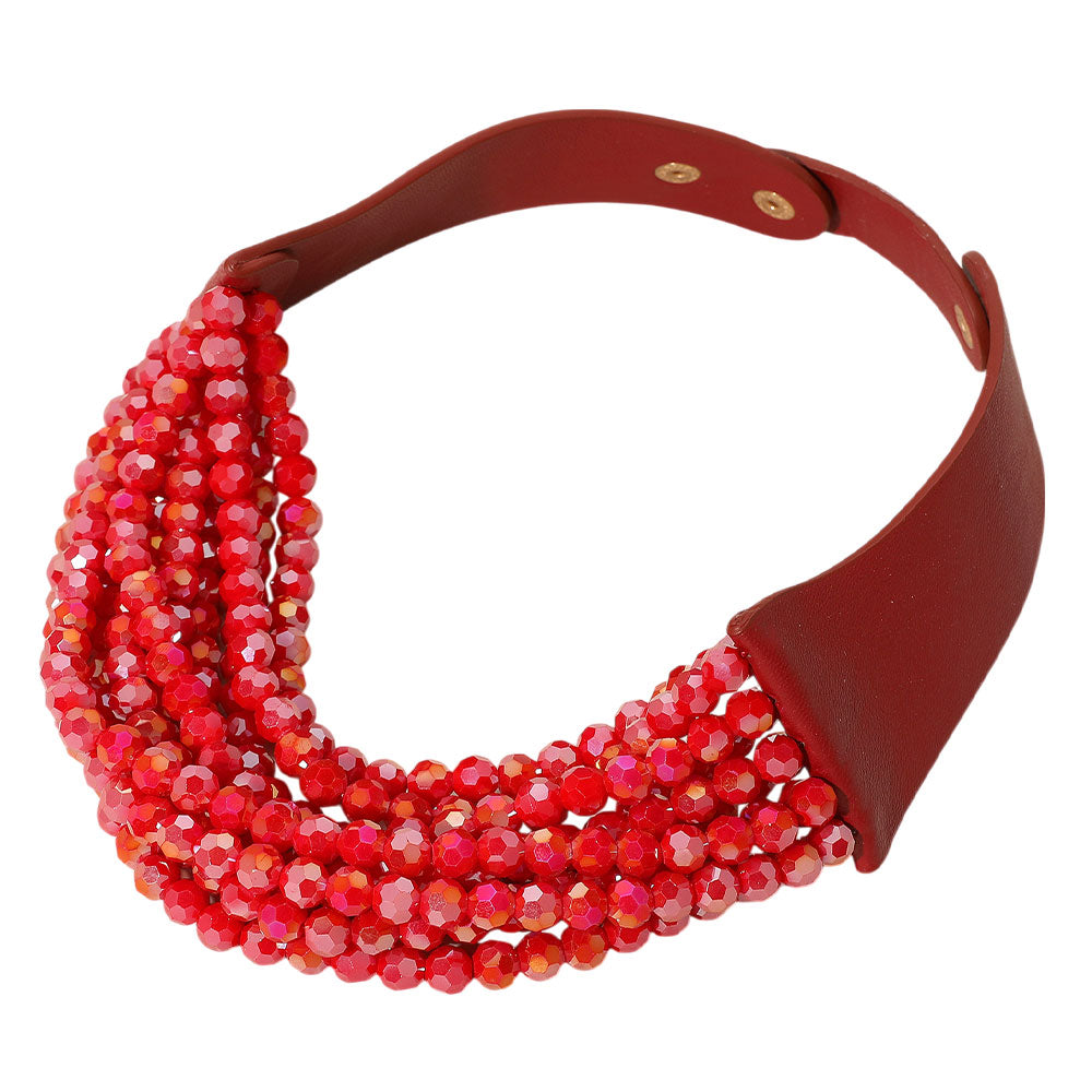iLLASPARKZ Chunky Acrylic Beaded Multi Layered Faux Leather Necklace