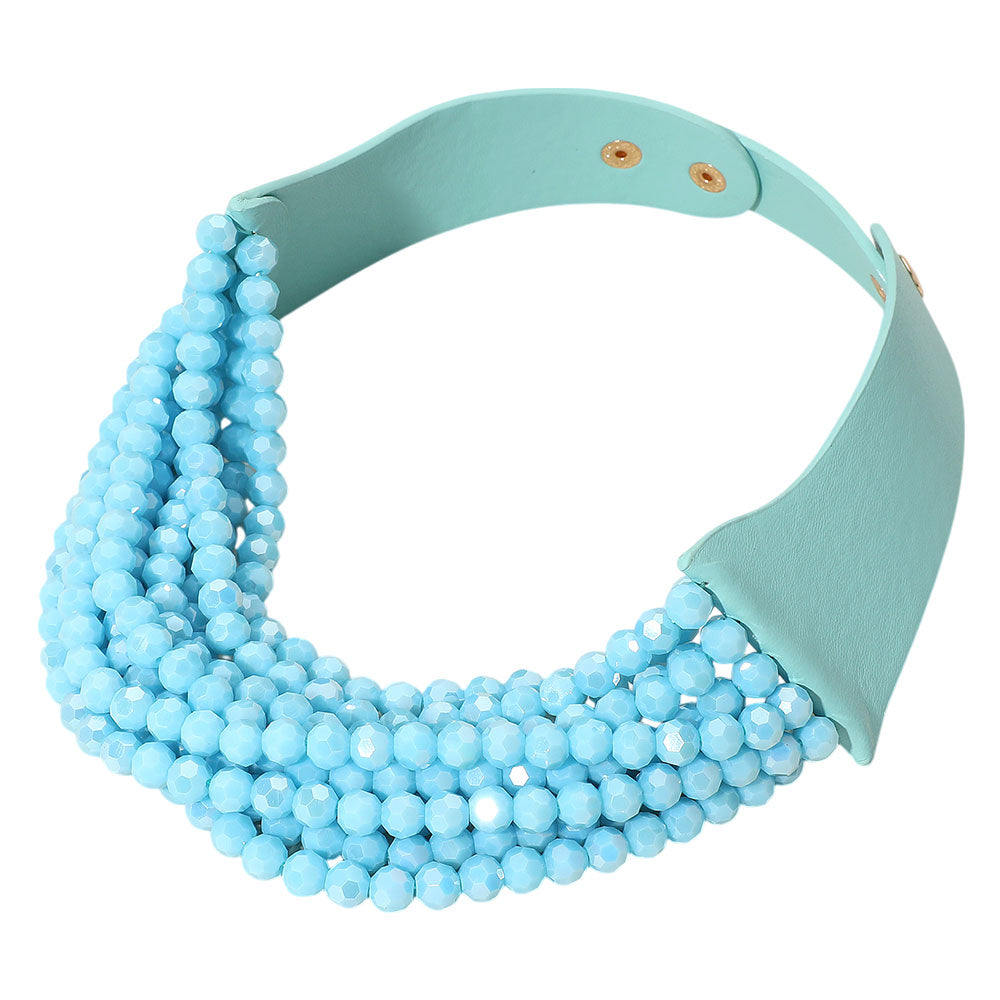 iLLASPARKZ Chunky Acrylic Beaded Multi Layered Faux Leather Necklace
