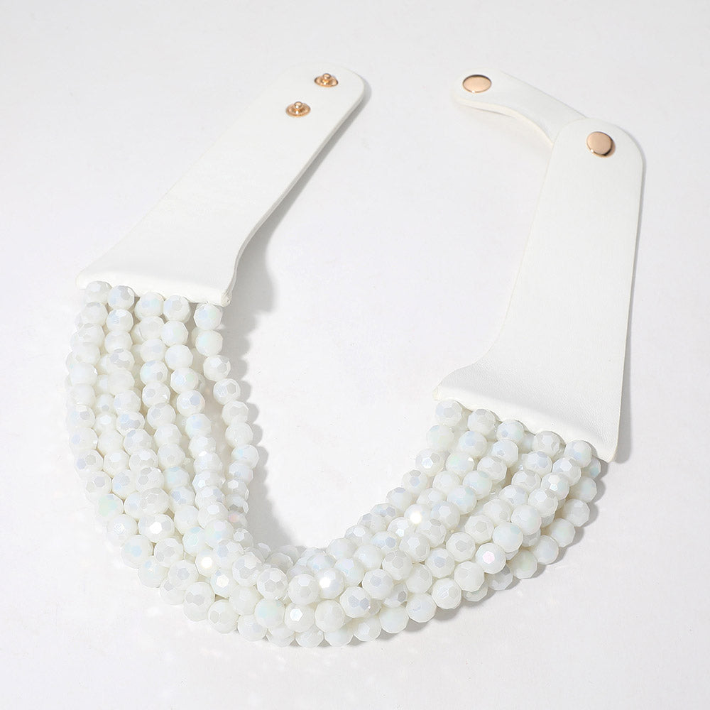iLLASPARKZ Chunky Acrylic Beaded Multi Layered Faux Leather Necklace