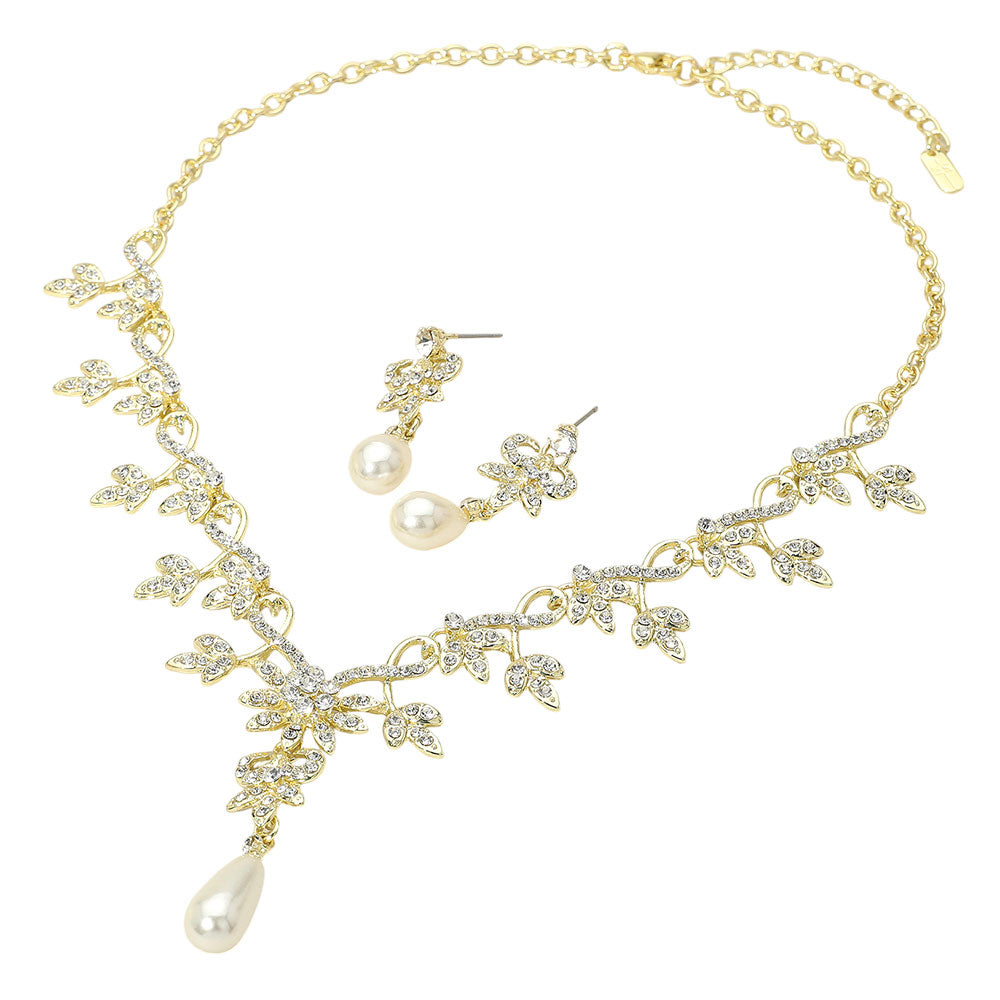 iLLASPARKZ Stone Paved Vine Teardrop Pearl Dangle Evening Necklace