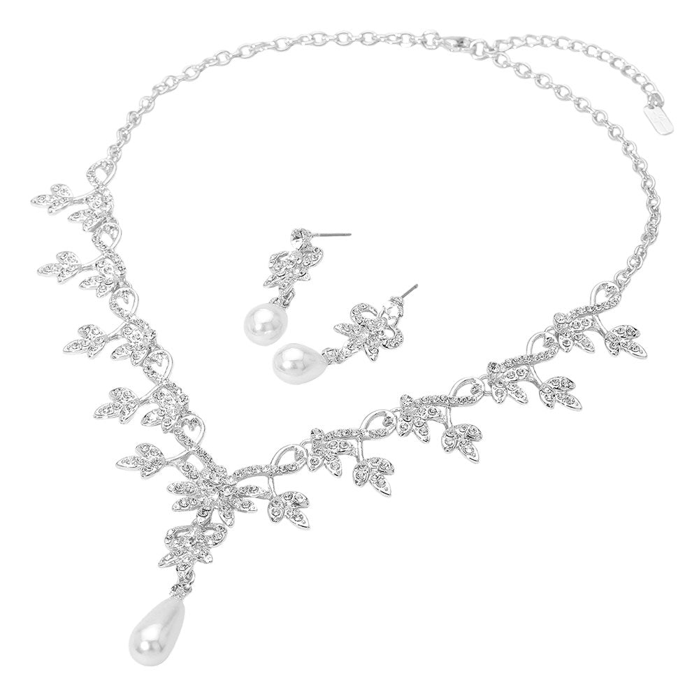 iLLASPARKZ Stone Paved Vine Teardrop Pearl Dangle Evening Necklace