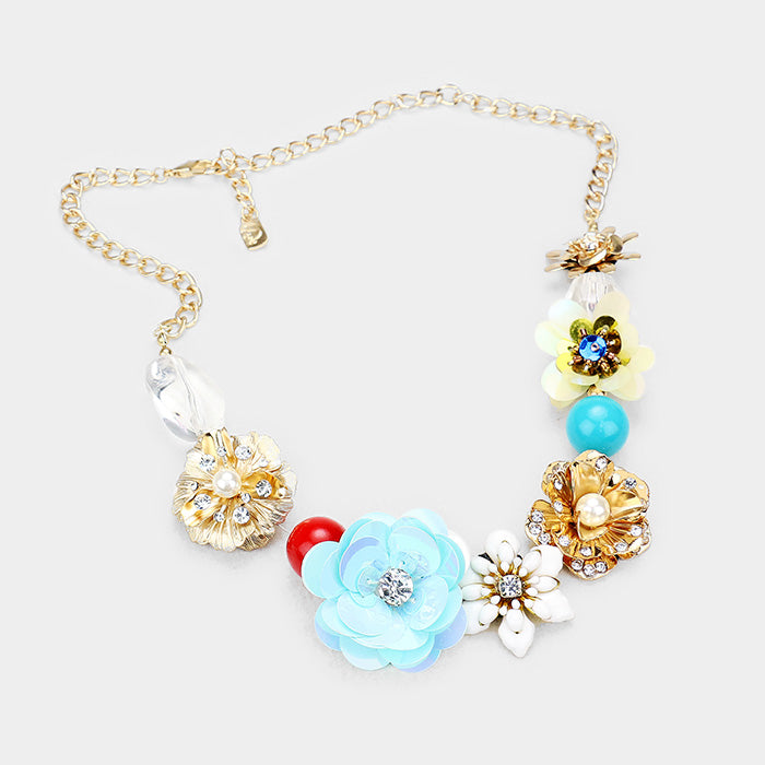 iLLASPARKZ Multi Flower Lucite Bead Bib Necklace