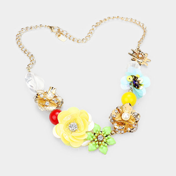 iLLASPARKZ Multi Flower Lucite Bead Bib Necklace