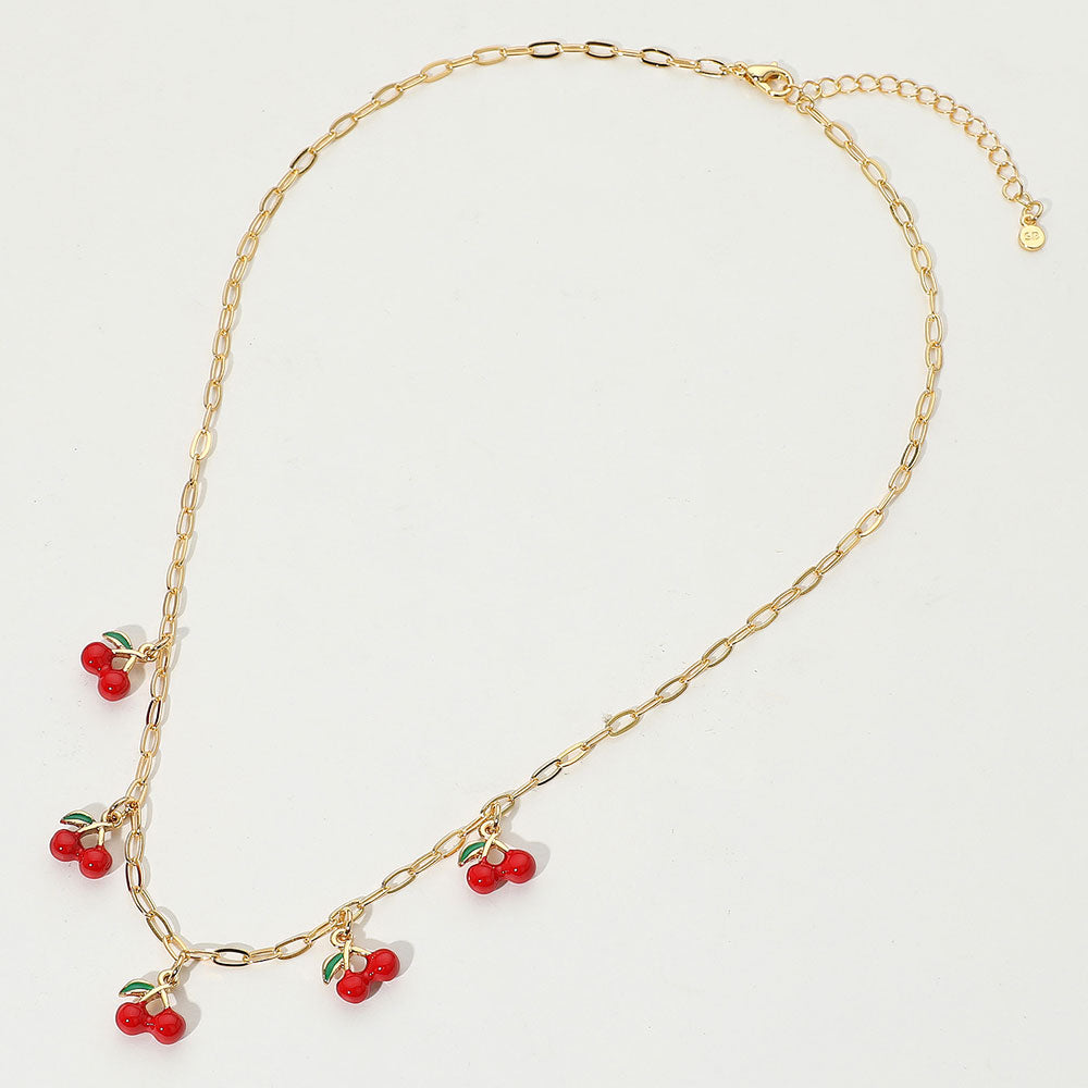 iLLASPARKZ SECRET BOX_14K Gold Dipped Cherry Charm Station Paperclip Chain Necklace