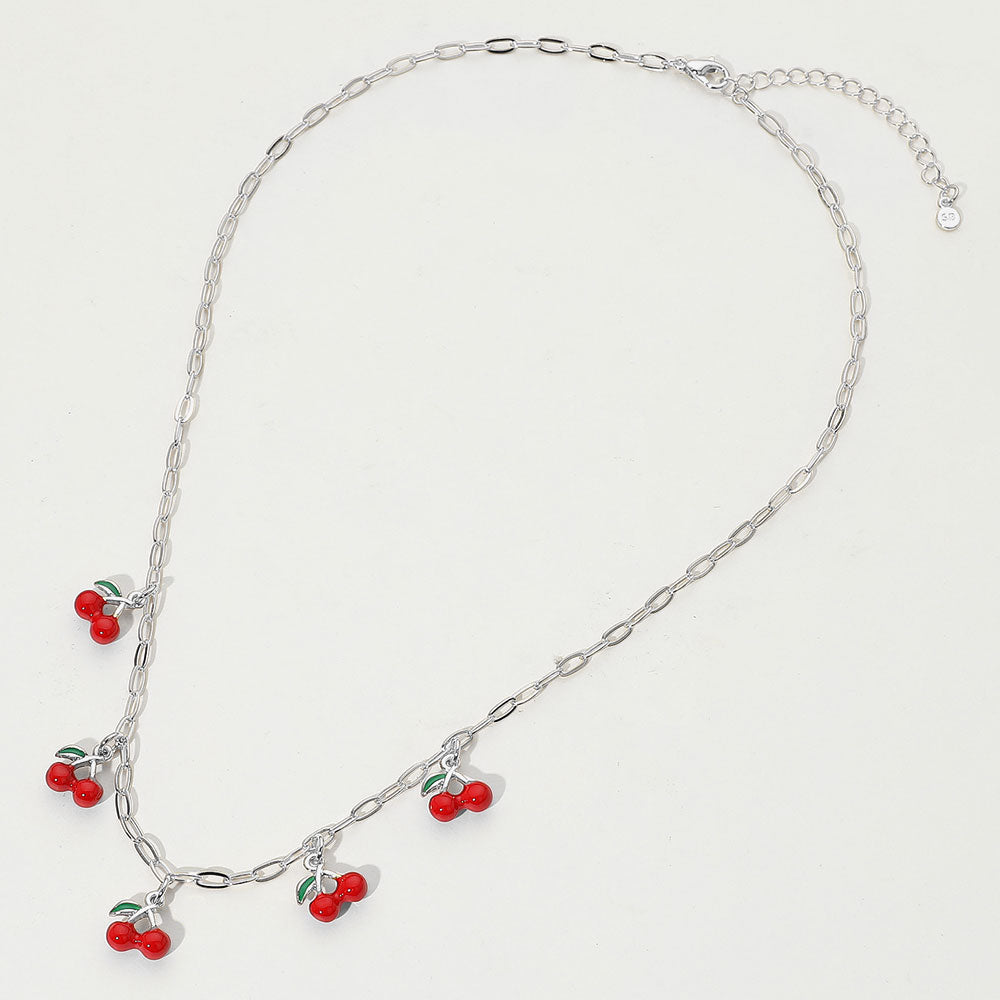 iLLASPARKZ SECRET BOX_Sterling Silver Dipped Cherry Charm Station Paperclip Chain Necklace