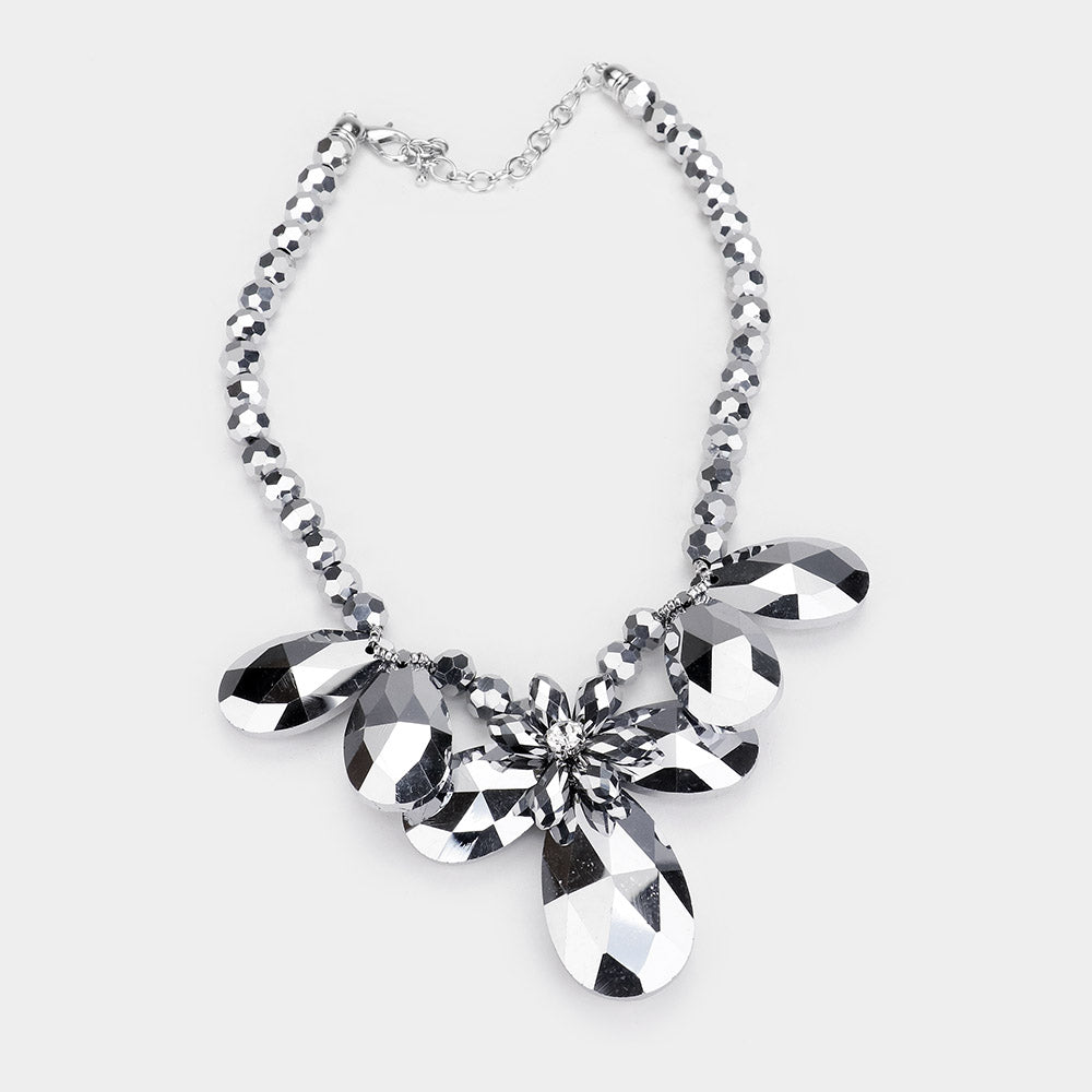 iLLASPARKZ Glass Crystal Floral Collar Bead Necklace