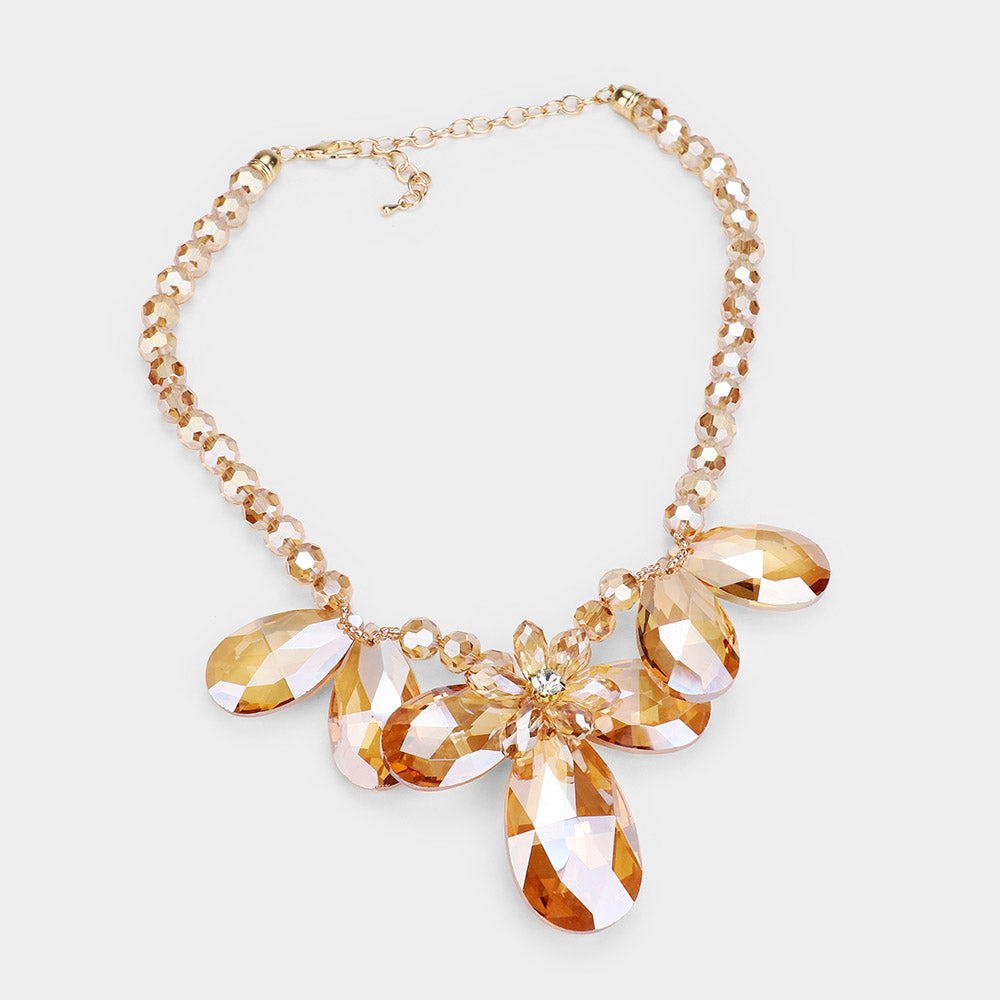 iLLASPARKZ Glass Crystal Floral Collar Bead Necklace