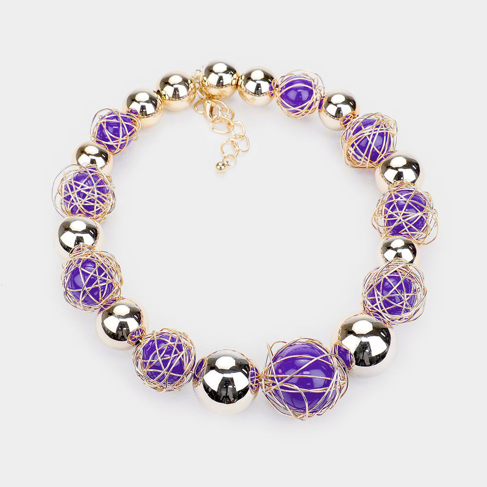 iLLASPARKZ Wire Wrap Pearl Metal Ball Statement Necklace