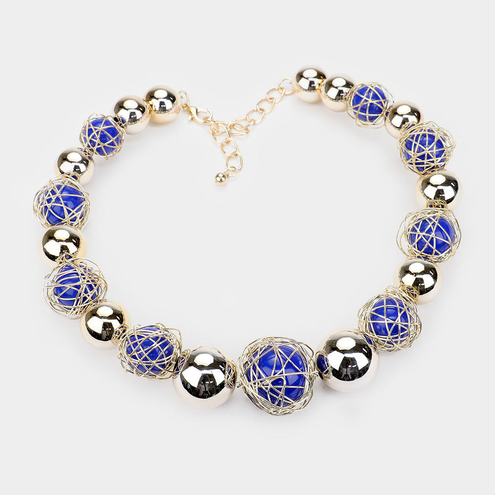 iLLASPARKZ Wire Wrap Acrylic Metal Ball Statement Necklace