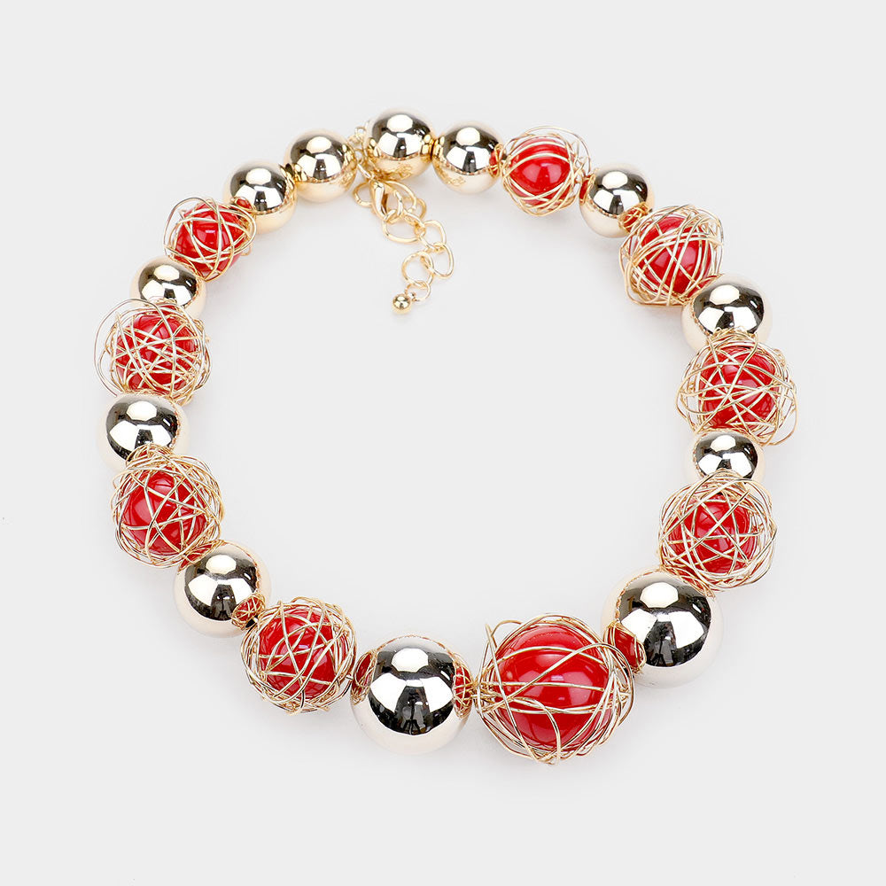 iLLASPARKZ Wire Wrap Acrylic Metal Ball Statement Necklace