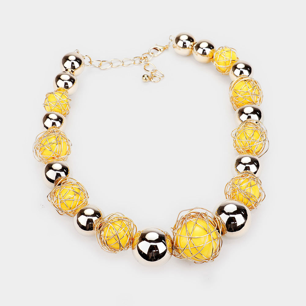 iLLASPARKZ Wire Wrap Acrylic Metal Ball Statement Necklace