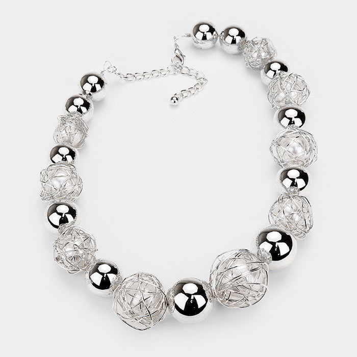 iLLASPARKZ Wire Wrap Pearl Metal Ball Statement Necklace