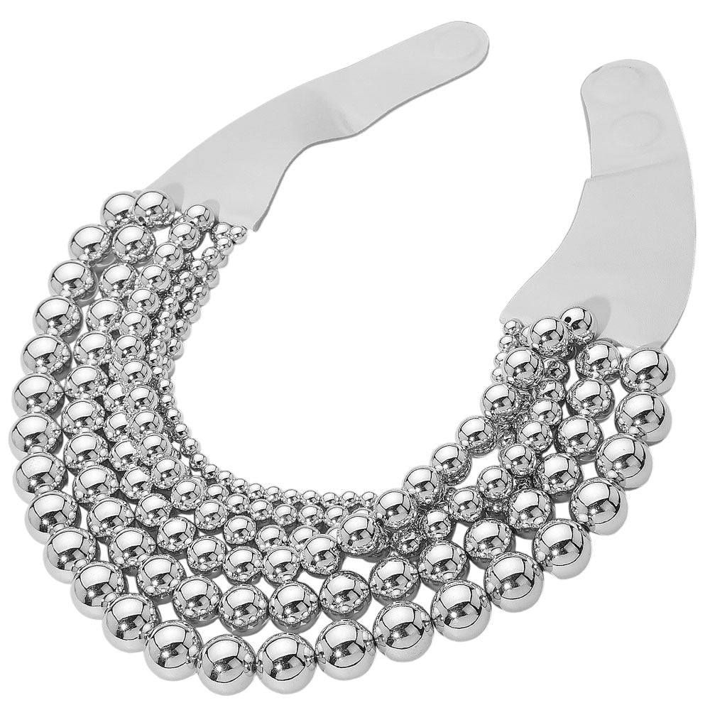 iLLASPARKZ Chunky Metal Ball Beaded Multi Layered Faux Leather Magnetic Necklace