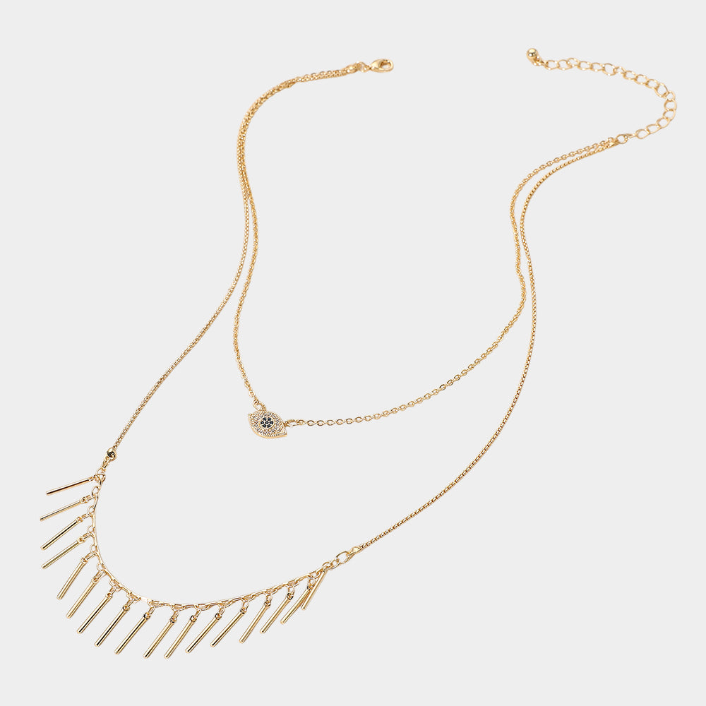 iLLASPARKZ Secret Box_Evil Eye Pointed Metal Bar Cluster Double Layered Necklace