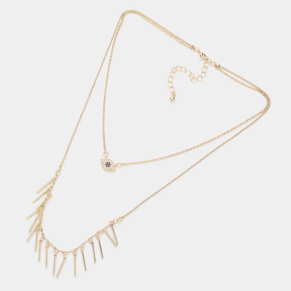 iLLASPARKZ Secret Box _ Evil Eye Pointed Metal Bar Cluster Double Layered Necklace