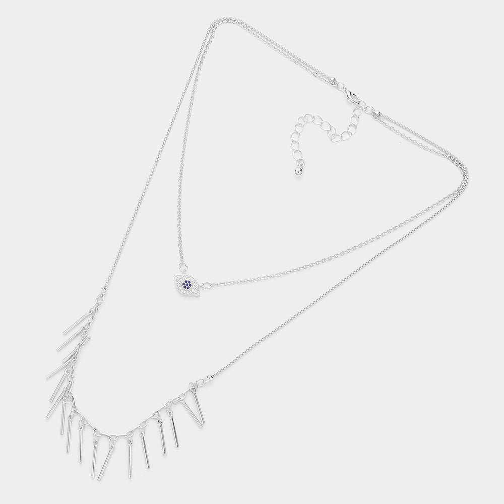 iLLASPARKZ Secret Box _ Evil Eye Pointed Metal Bar Cluster Double Layered Necklace