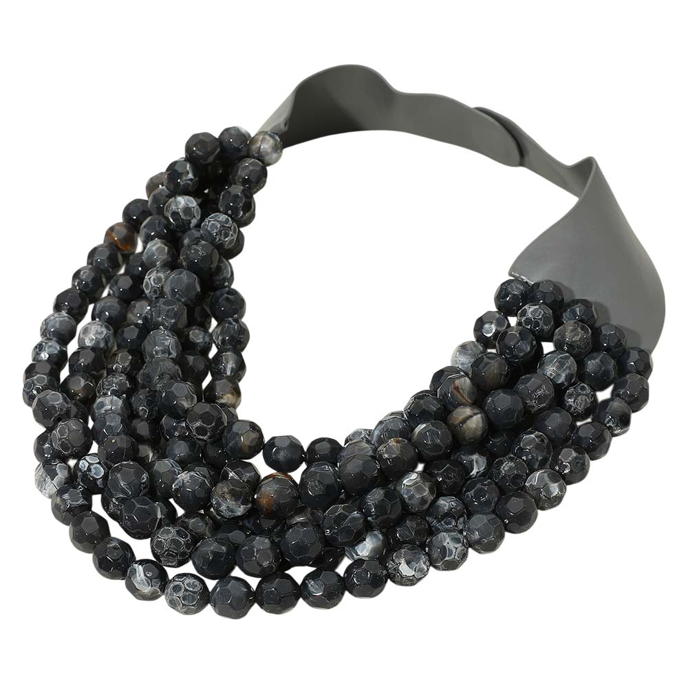 iLLASPARKZ Marbled Faceted Ball Beaded Multi Layered Faux Leather Magnetic Necklace