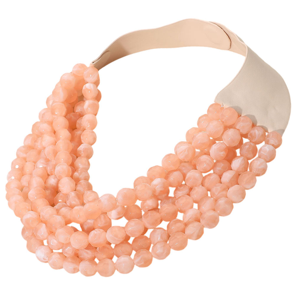iLLASPARKZ Marbled Faceted Ball Beaded Multi Layered Faux Leather Magnetic Necklace
