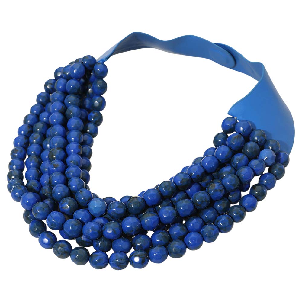 iLLASPARKZ Marbled Faceted Ball Beaded Multi Layered Faux Leather Magnetic Necklace