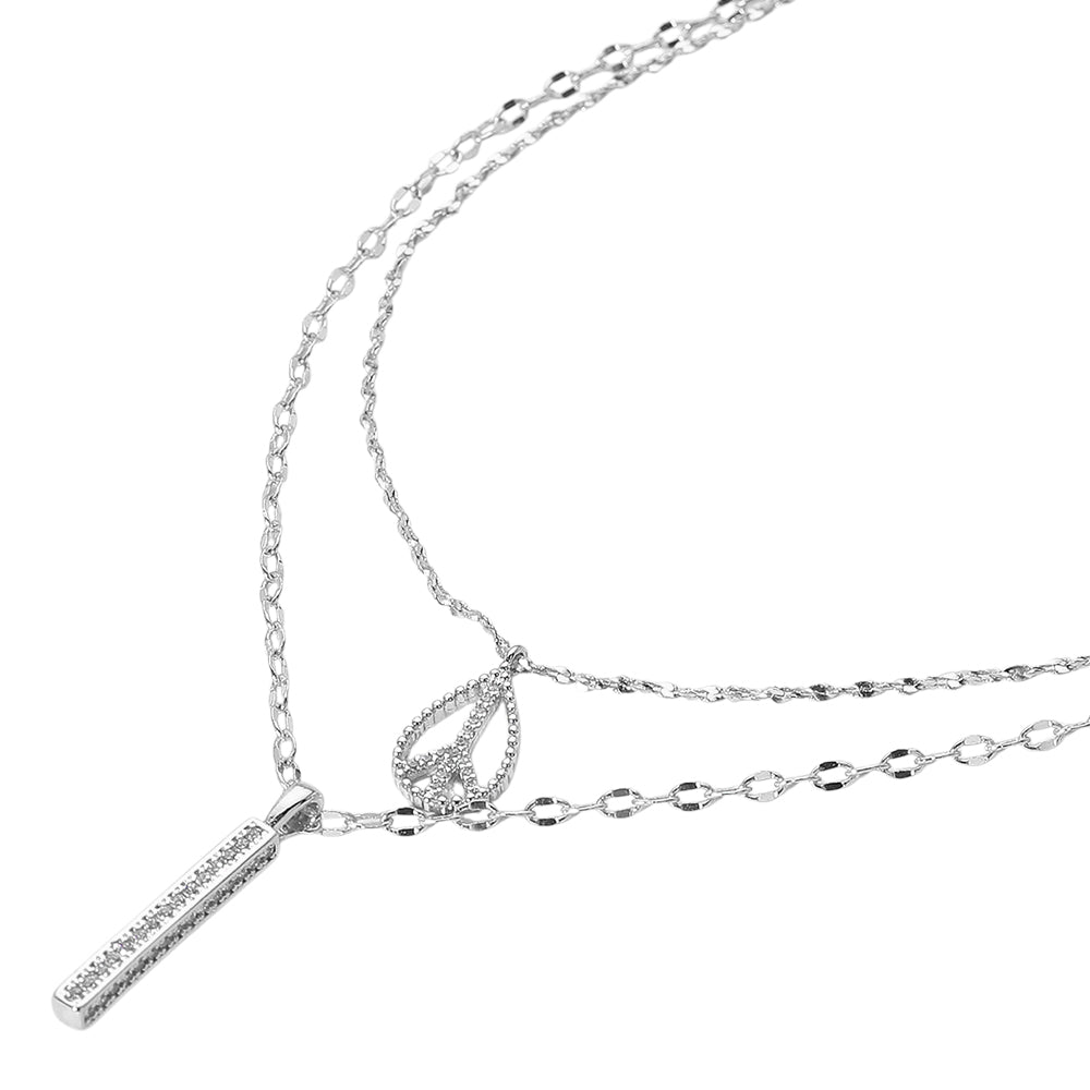 iLLASPARKZ Secret Box_Rhinestone Peace Sign Bar Pendant Double Layered Necklace