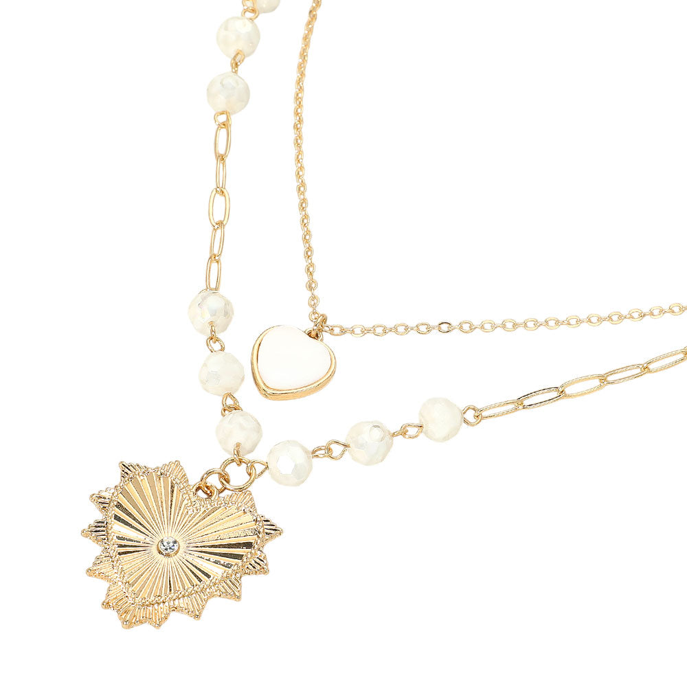 iLLASPARKZ Textured Metal Heart Pendant Accent Beaded Layered Necklace