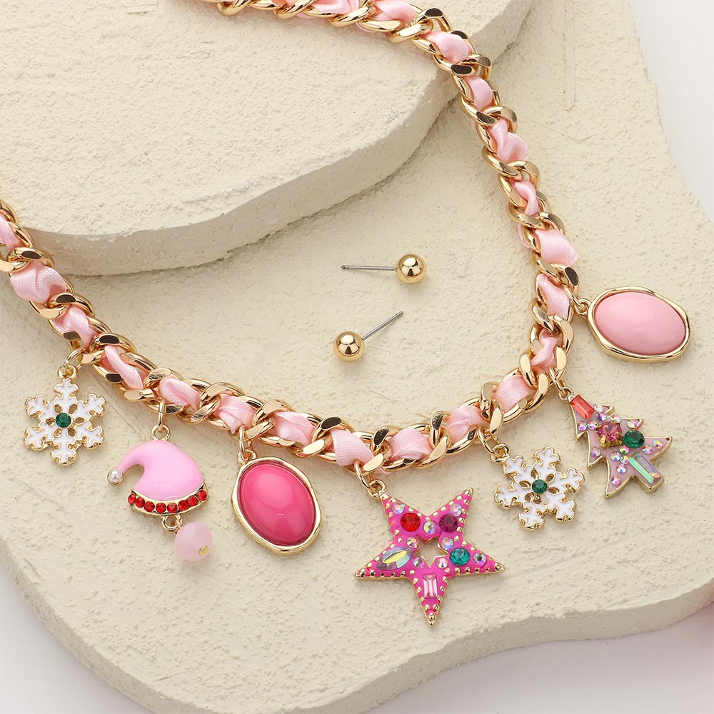 iLLASPARKZ Christmas Charm Station Ribbon Twisted Chain Necklace