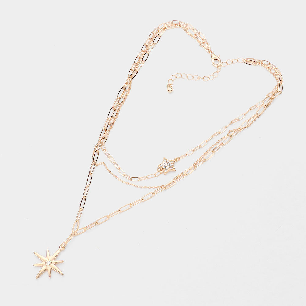 iLLASPARKZ Rhinestone Embellished North Star Pendant Triple Layered Necklace