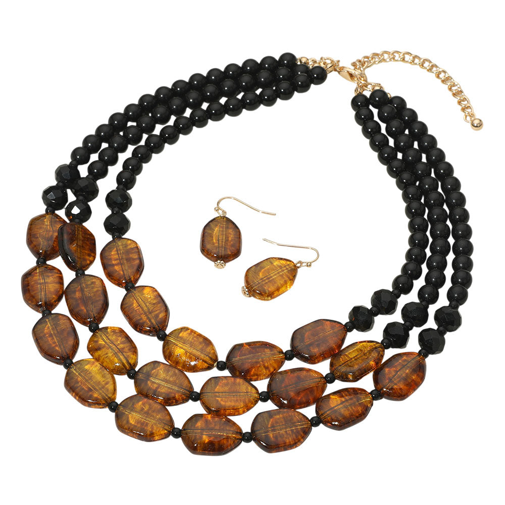 iLLASPARKZ Resin Pebble Beaded Triple Layered Statement Necklace