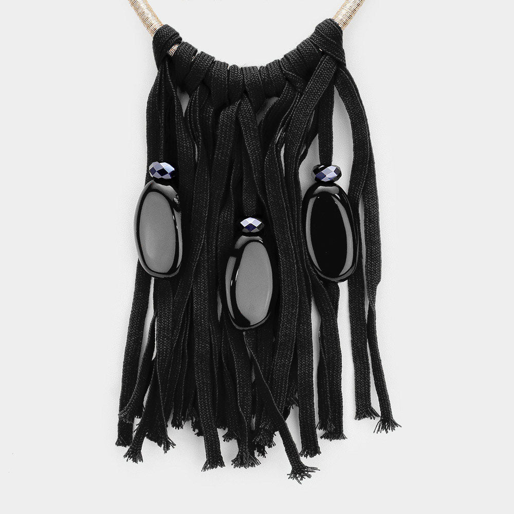 iLLASPARKZ Fabric Fringe Decor Drop Bib Necklace