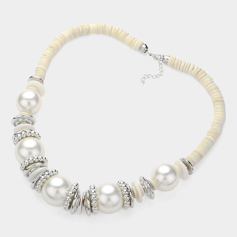 iLLASPARKZ Pearl Disc Wood Cluster Beaded Bib Necklace