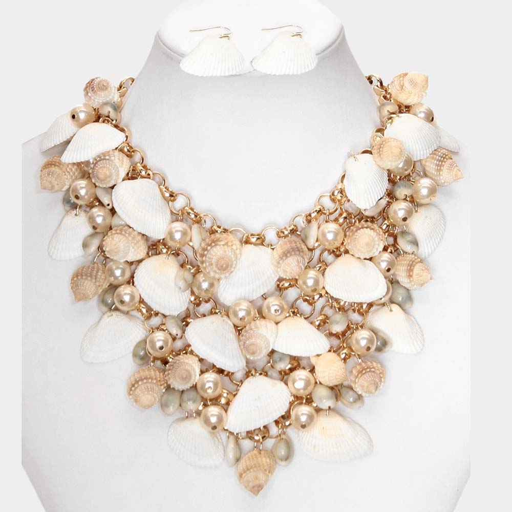 iLLASPARKZ Pearl Shell Cluster Vine Bib Necklace