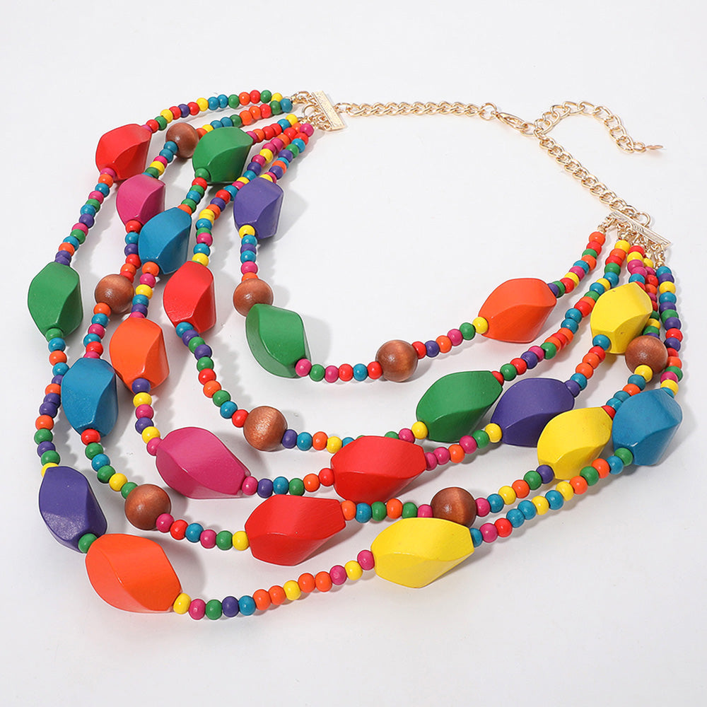 iLLASPARKZ Wooden Beaded Multi Layered Strand Statement Necklace