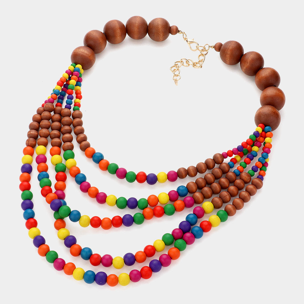 iLLASPARKZ Wood Ball Beaded Multi Layered Statement Necklace