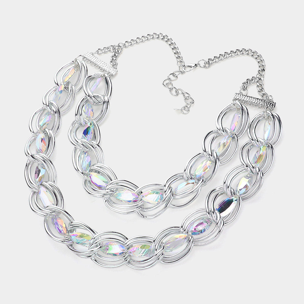iLLASPARKZ Faceted Marquise Stone Link Chunky Chain Layered Statement Necklace
