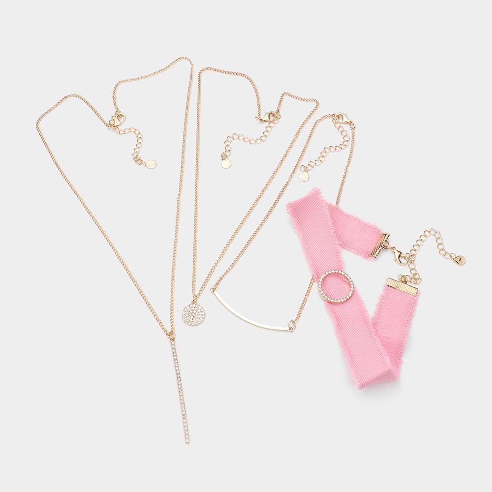 iLLASPARKZ 4PCS - Fabric Choker Geometric Pendant Necklaces