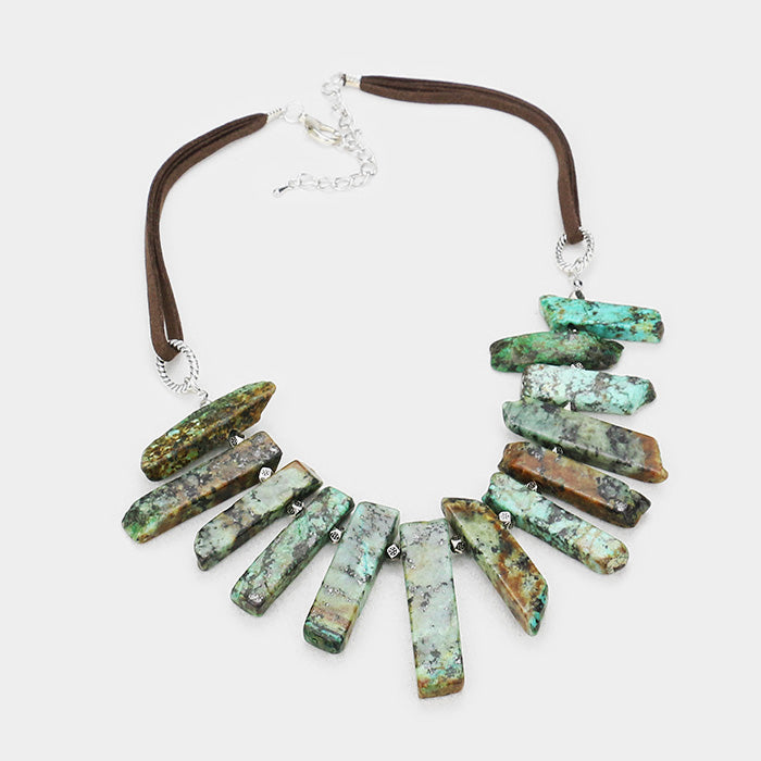 iLLASPARKZ Abstract Semi Precious Stone Bar Fringe Bib Necklace