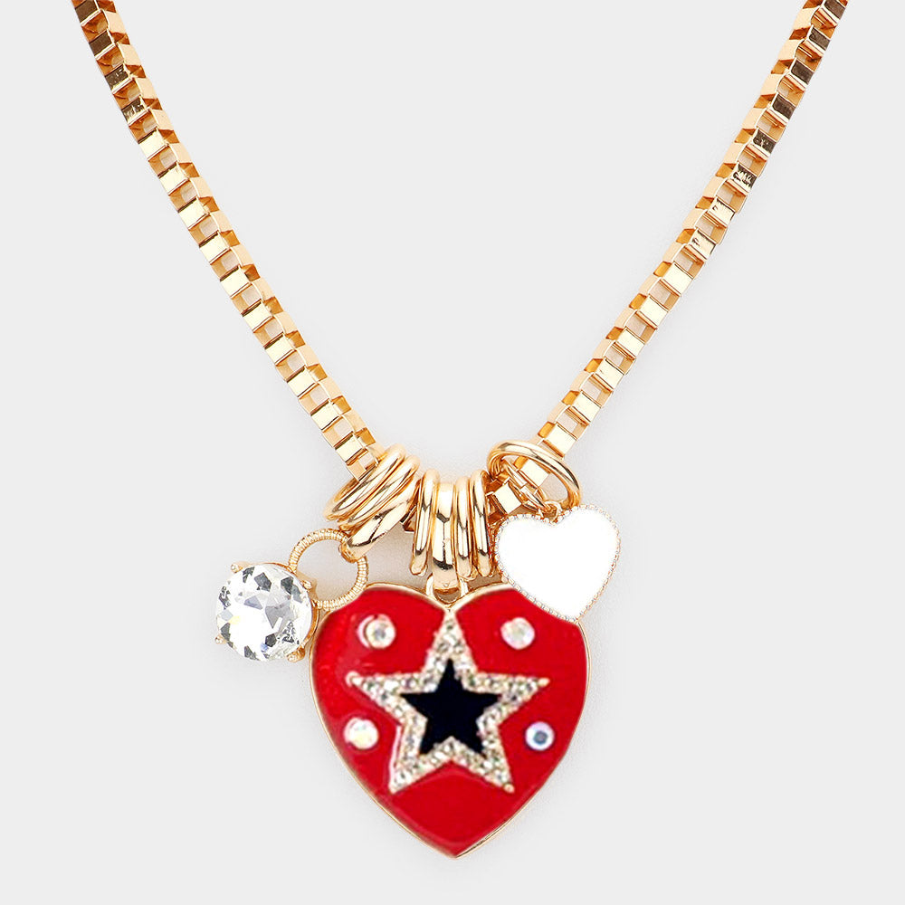 iLLASPARKZ Star Centered Enamel Heart Round Stone Pendant Necklace