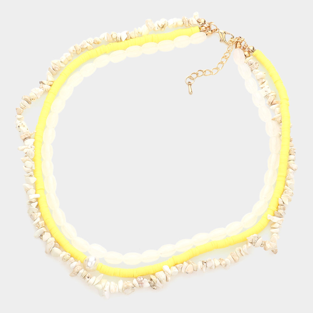 iLLASPARKZ Natural Stone Oval Heishi Beaded Triple Layered Necklace