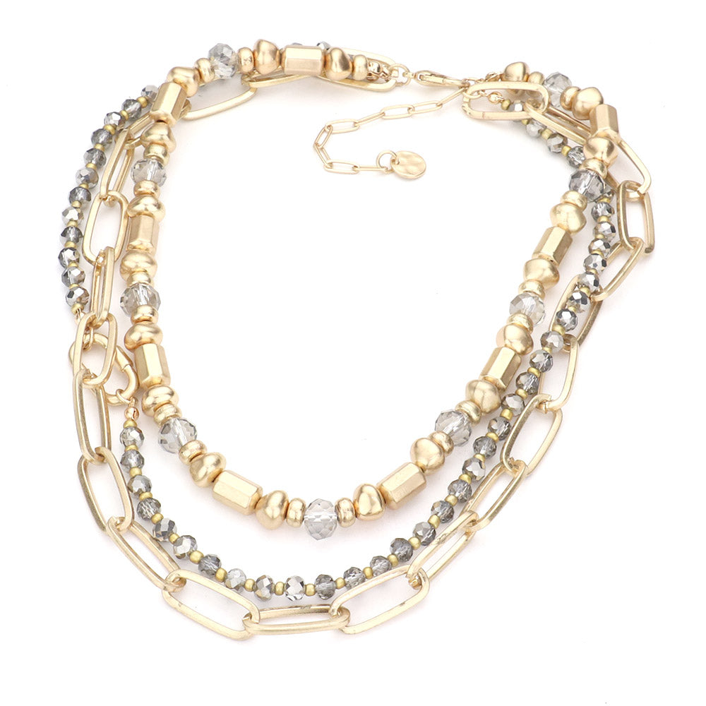 iLLASPARKZ Metal Chain Faceted Beaded Triple Layered Necklace